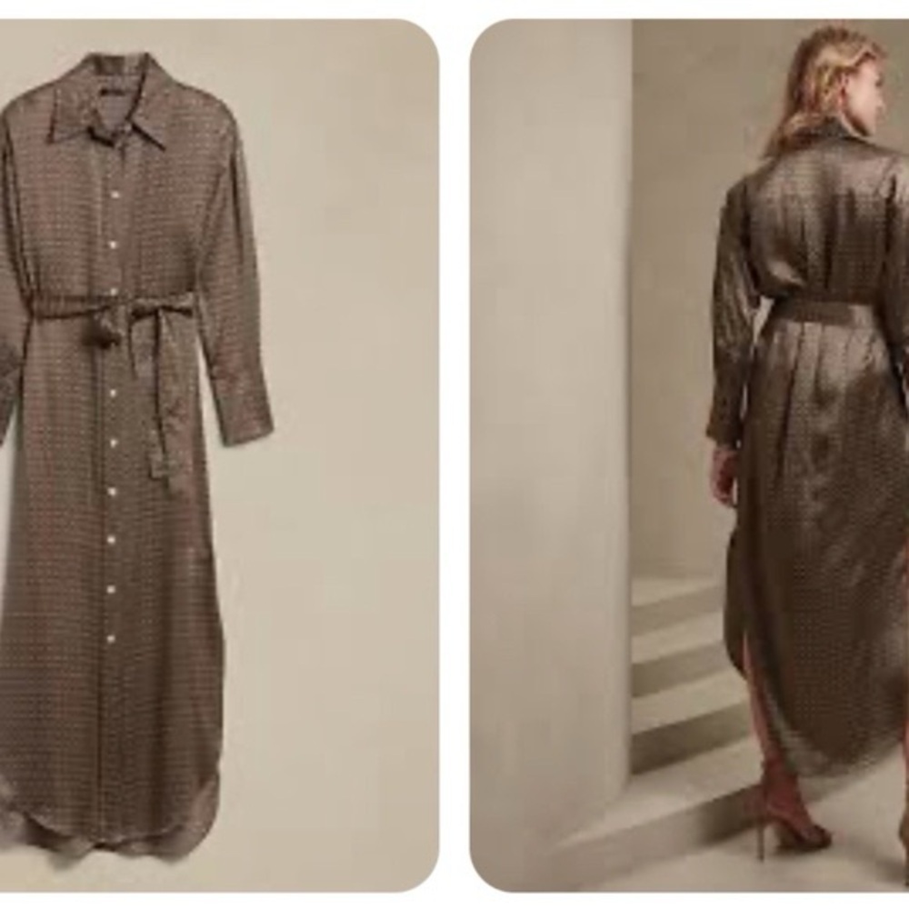 Banana Republic Muse Silk Maxi Shirt Dress Sz Small Geometric Print Long Sleeve - Picture 6 of 16